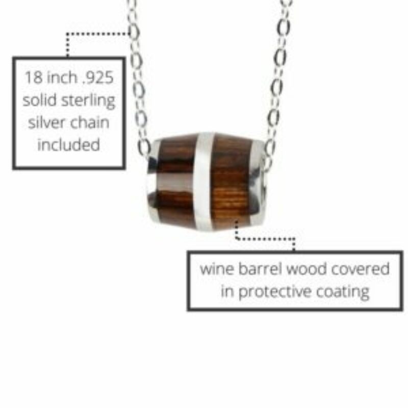 Wood Wine Barrel Jewelry Pendant with diagram descriptions