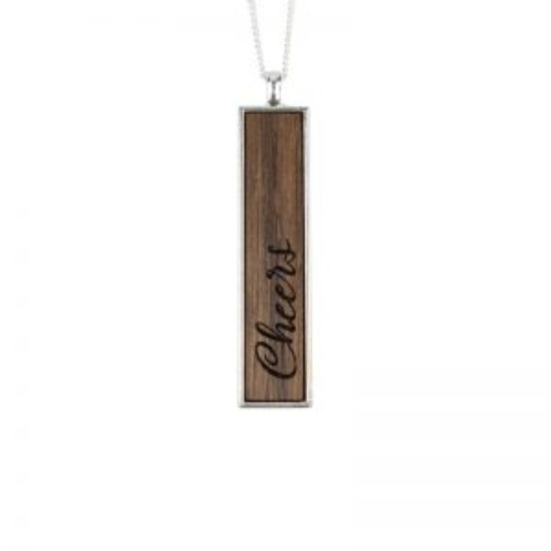 Wine Barrel Necklace vertical bar with Cheers long chain