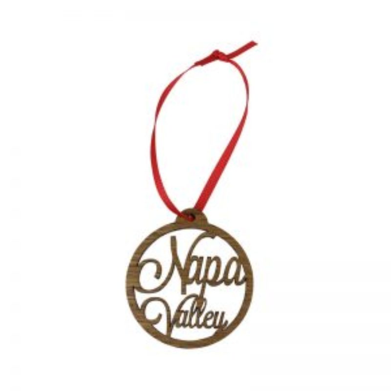 Holiday Ornament made from Wood Wine Barrel with words Napa Valley cut