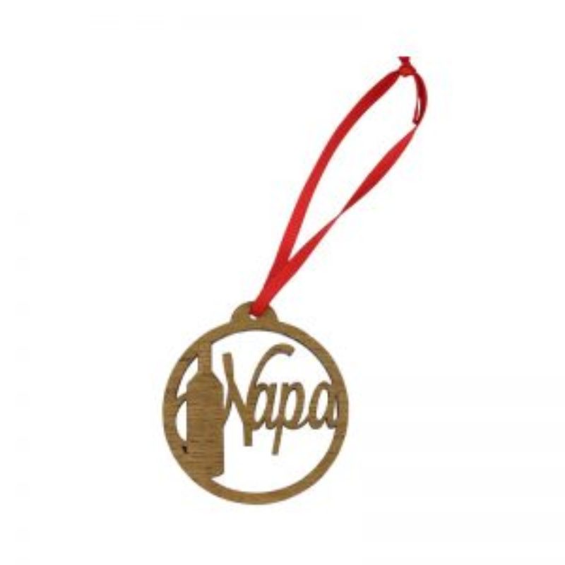 Wood Ornament with Napa Wine Bottle