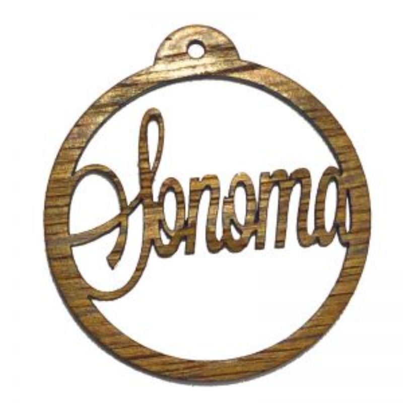 Wine Barrel Ornament cut with the word Sonoma
